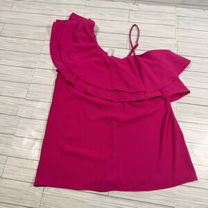 Alya Girls Fuchsia Pink One Shoulder Ruffle Blouse Top Size Small S